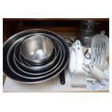 Kitchen Shelf Contents Lot: Stainless Steel Mixing