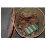 Lidded Apple Barrel w/ Wooden Dollhouse Furniture