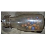 Glass Milk Bottle w/ Antique Clay Marbles
