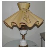Vintage Milk Glass Hobnail & Wooden Table Lamp
