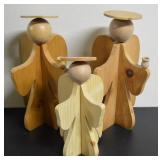(3) Melvin Beavers Handcrafted Wood Angels 12.25