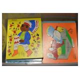 Tote of 12 Vintage Playskool Wooden Puzzles