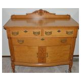 Victorian Oak Sideboard Buffet Carved Backsplash