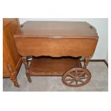 Vintage Drop Leaf Spoked Wheel Tea Cart w/Drawer