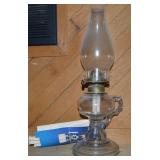 Vintage Glass Oil Lamp w/ Finger Hold & Hurricane