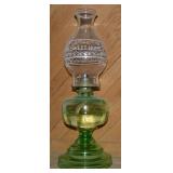 Antique Vaseline Glass Oil Lamp w/ Home Sweet