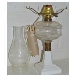 Antique Milk Glass Oil Lamp w/ Hurricane 19'