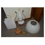 Antique Gilt Hanging Lamp w/ Milk Glass Shade +