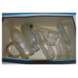 Box of Glass Bottles + Pistol Candy Container