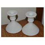 Pr Vtg Westmoreland English Hobnail Candlesticks