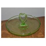 Antique Greensburg Vaseline Glass Tidbit Tray