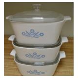 (3) Vtg Corningware Blue Cornflower Baking Dishes