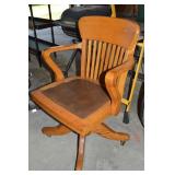 Antique Tiger Oak + Leather Seat Swivel Desk Chair