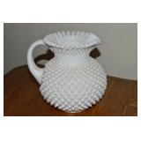 Vintage Fenton Hobnail Milk Glass Ruffled Pitcher