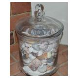 Vtg 11"t Lidded Glass Apothecary Jar w/ Sea Shells