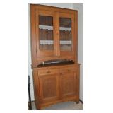 Antique Oak Step Back Hutch Light Carving (2pc)