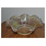 Vtg Imperial Carnival Glass Beaded Block Bowl