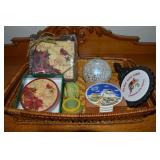 Basket: Coasters, Napkins, Art Glass Oil Diffuser+