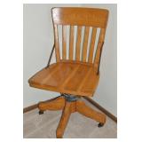 Antique Oak Adjustable Height Swivel Office Chair