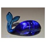 MCM Cobalt Blue Art Glass Whale Figure 4.25L
