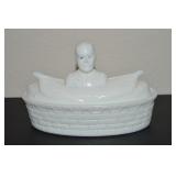 Antique Milk Glass Admiral Dewey Ship Candy