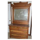 Antique Eastlake Walnut Marble Top Dresser &Mirror