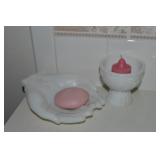 (2) Vtg Avon Milk Glass Bathroom Pcs w/ Hands