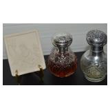 (2) Glass/Silvertone Perfume Bottles + Lithophane
