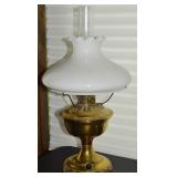 Aladdin No 8 Brass Oil Lamp w/ Milk Glass Shade