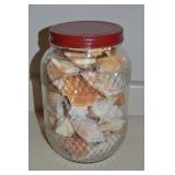 Vtg Diamond Pattern Glass Jar w/ Sea Shells