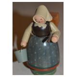 GDR German Handpainted Wooden Lady w/Bucket