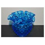 Vtg Fenton Blue Hobnail Art Glass Rose Bowl 5w