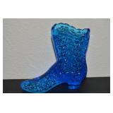 Vtg Fenton Blue Art Glass Daisy & Button Boot 4.25