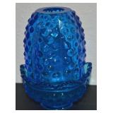 Vtg Fenton Blue Hobnail Art Glass 2pc Fairy Lamp