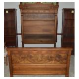 Antique Eastlake Walnut & Burl Wood Full Sz Bed