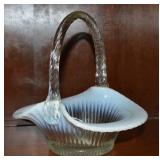 Vtg Fenton Opalescent Ribbed Art Glass Basket
