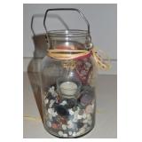 Baled 1 Gallon Glass Jar w/ Buttons & Candle
