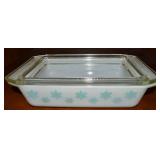 Vtg Pyrex Turquoise Snowflake Casserole Dish w/