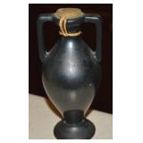 Vtg Israeli Art Pottery Matte Black Double Handled