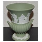 Vtg Wedgwood Green Jasperware Double Handled