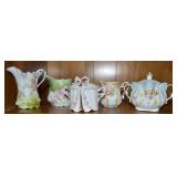 (5) Antique Handpainted Cream & Sugar Dishes