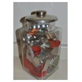 Vtg Glass w/ Metal Lid Canister of Cookie Cutters