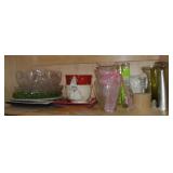 Shelf Contents Lot: Vases & Serving Pcs w/ Holiday