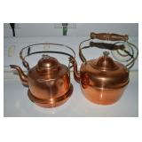 (2) Vtg Copper Tea Kettles - (1) Portugal