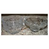 (2) Fancy Lead Crystal Bowls w/ Leaves & Swirls