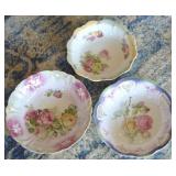 (3) Antique Floral China Serving Bowls 9.25, 10,