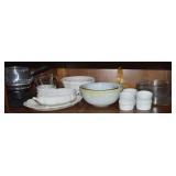 Kitchen Shelf Contents Lot: Pyrex, Pier One +