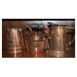 (3) Vintage Copper Pots w/ Ale Pitcher Brass