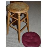 Primitive Wooden Bar Stool w/ Pad 24.5' Tall