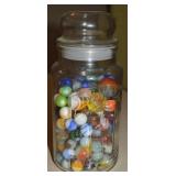 Vtg Planters Peanuts Glass Lidded Jar w/ Marbles